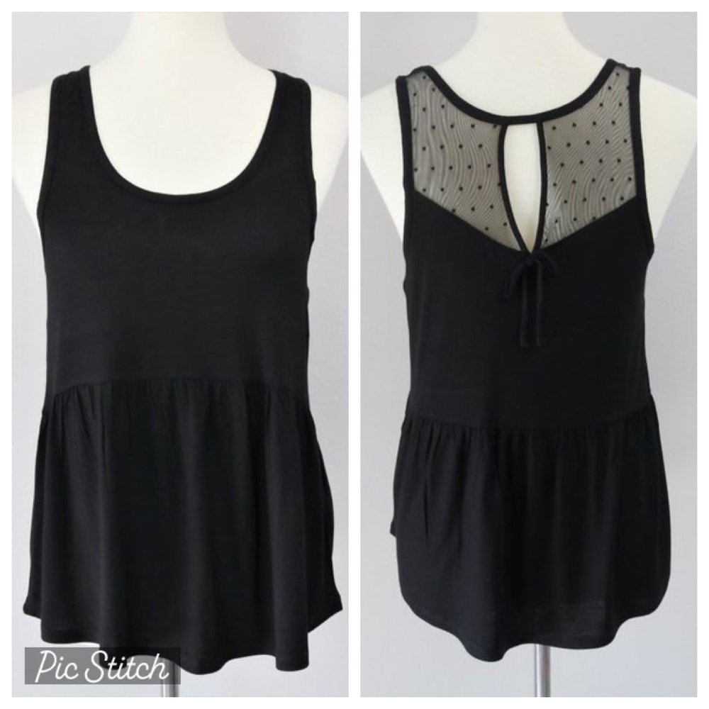Kensie Black Scoop Neck Babydoll Pajama Tank Top Women’s Size S